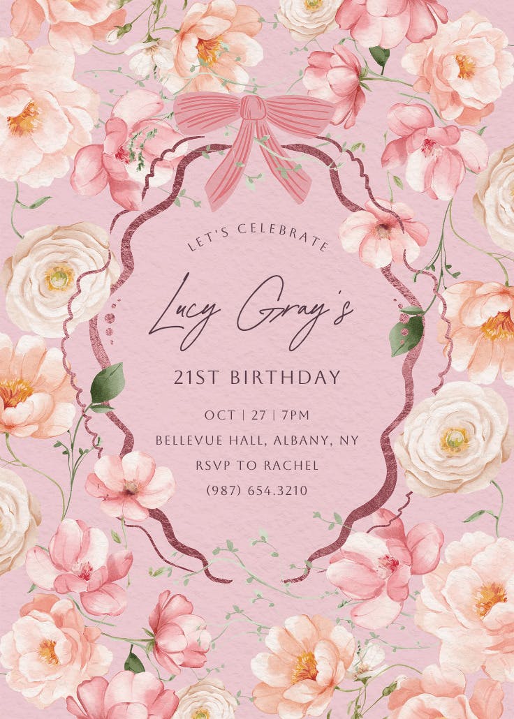 Peachy blooms - birthday invitation