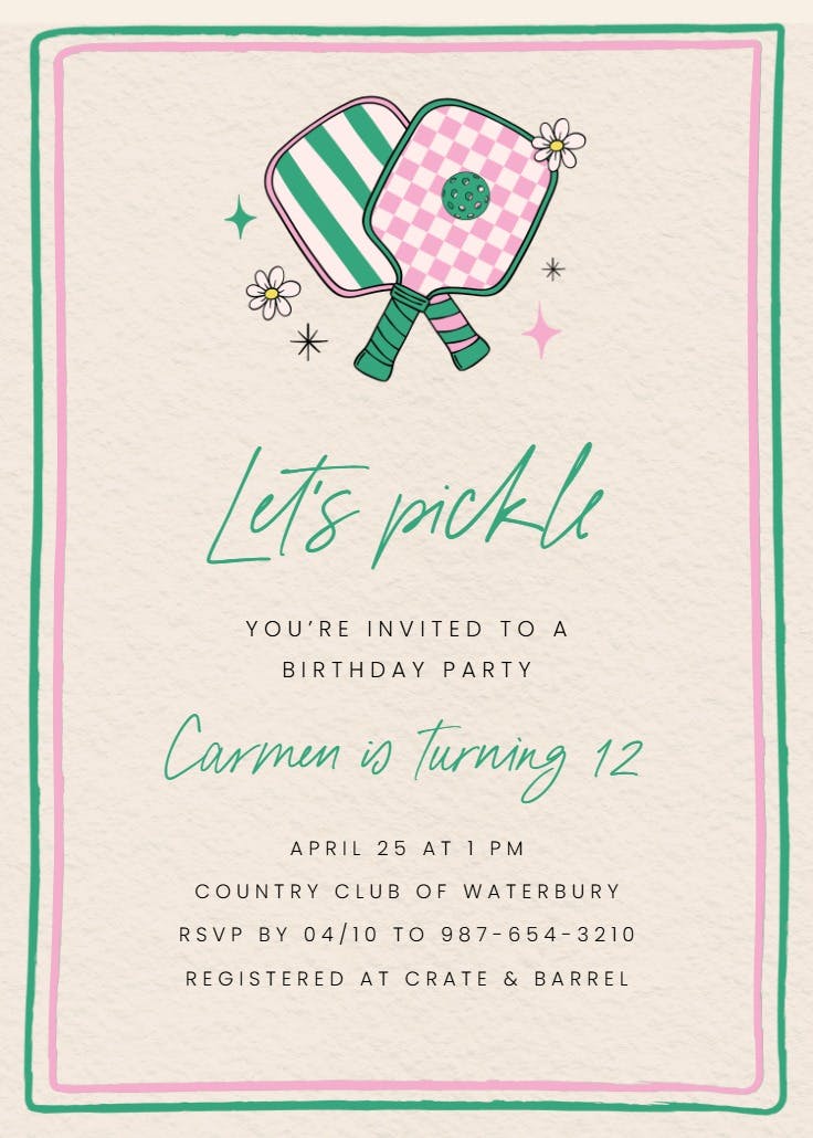 Pickleball party - invitación para fiesta