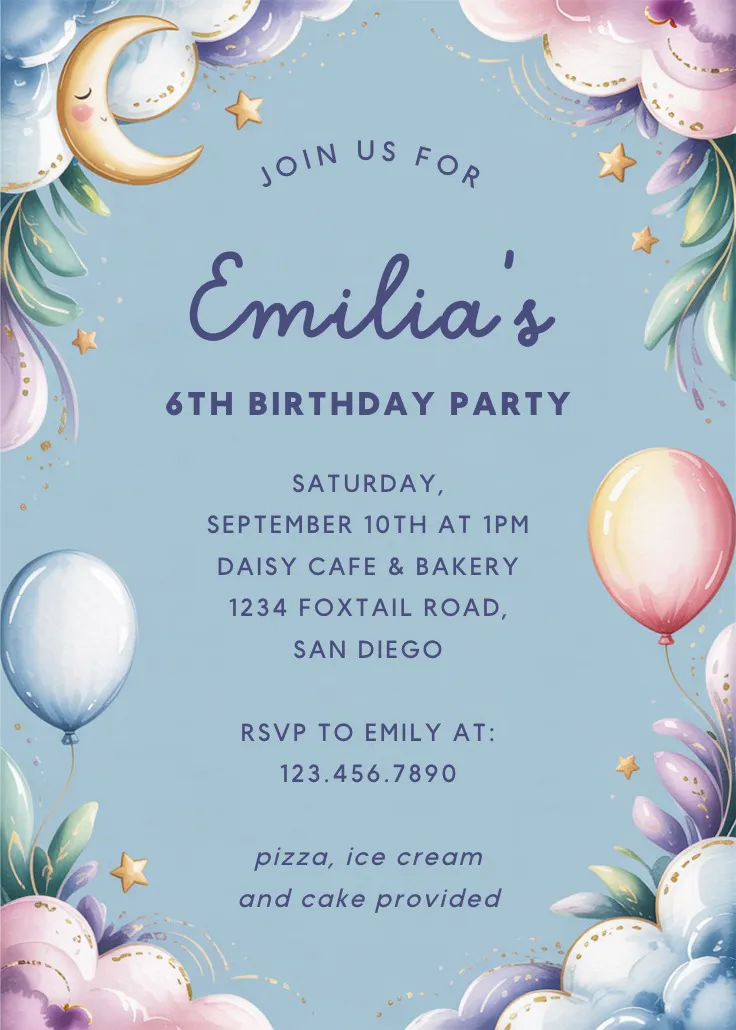 Pillow clouds - invitación de cumpleaños
