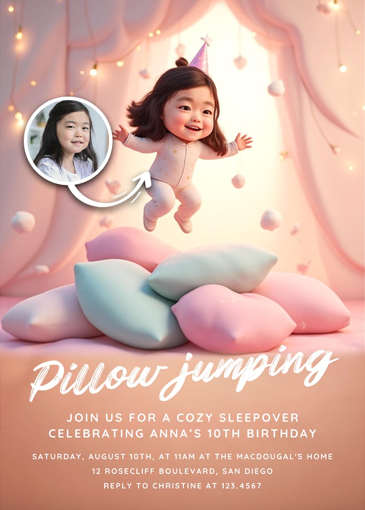 Pillow jumping - invitación de fiesta