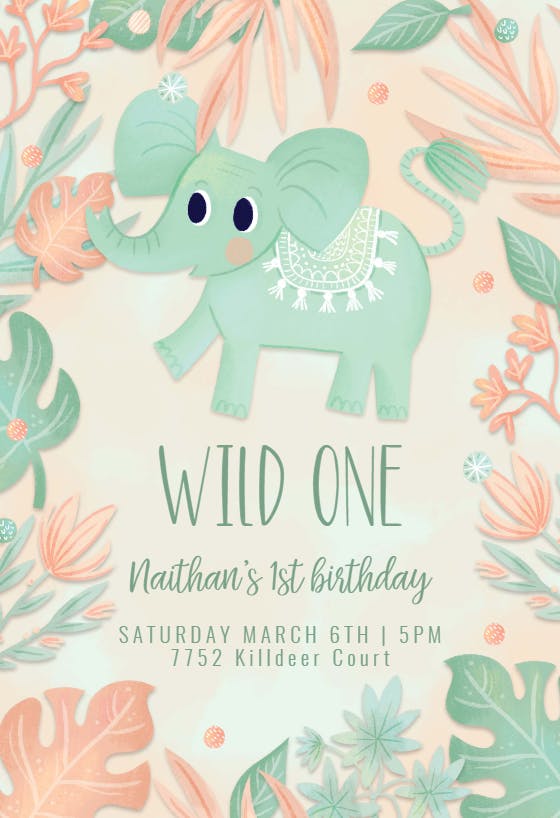Pink and blue elephant - birthday invitation