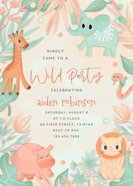 Pink and blue safari - birthday invitation
