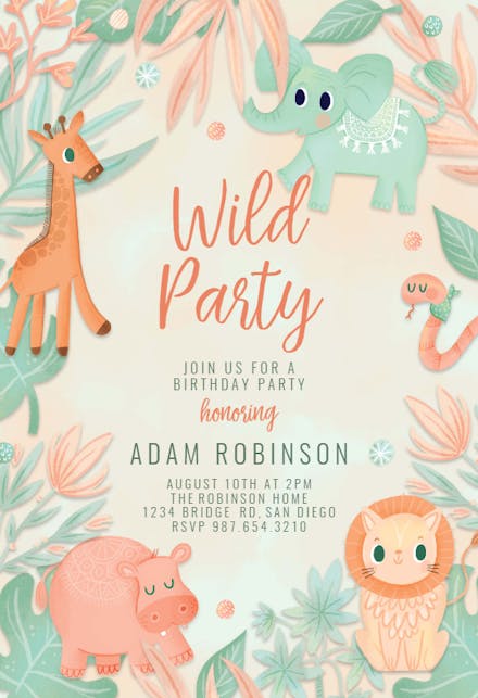 Pink And Blue Safari - Birthday Invitation Template | Greetings Island