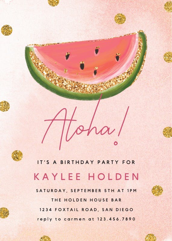 Pink and gold watermelon -  invitación de cumpleaños