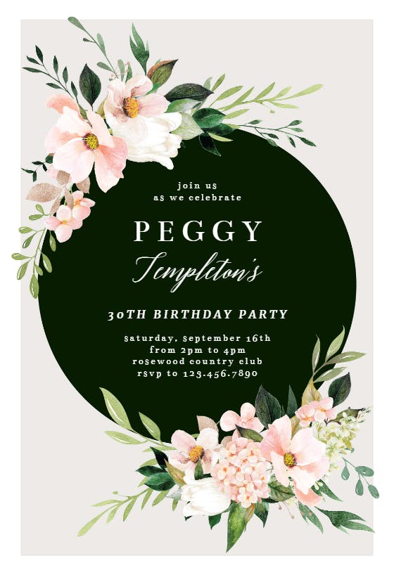 Elegant botanical wreath - party invitation