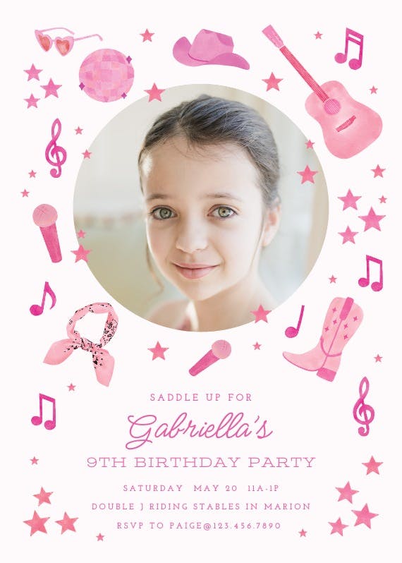 Pink cowgirl - invitación de fiesta de cumpleaños con foto