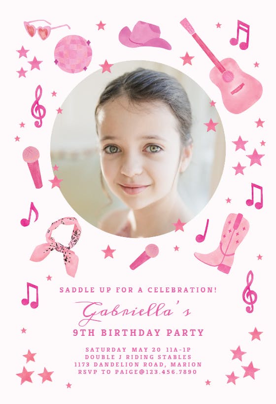 Pink Cowgirl Birthday Invitation Template Greetings Island 5271