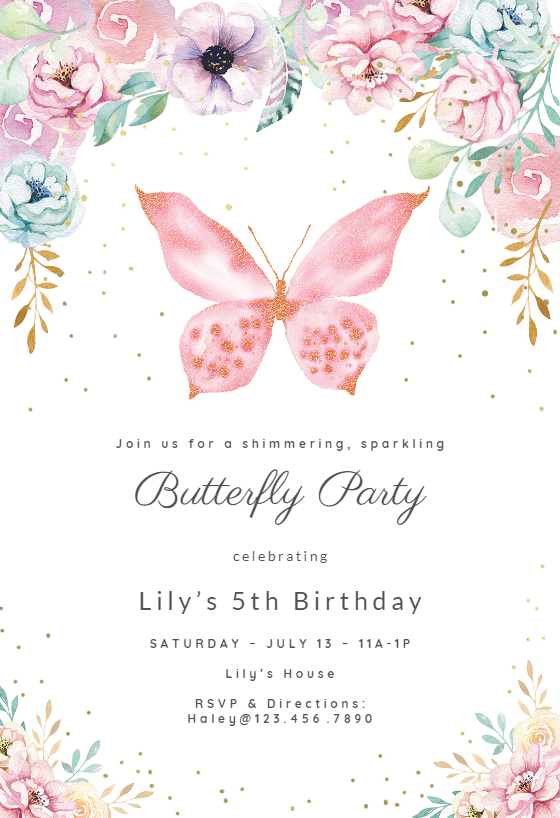 Butterfly Invitations Butterflies And Flowers Butterfly Birthday Invites Butterfly Birthday 