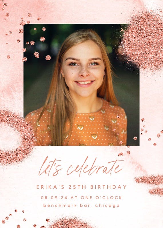 Pink glitter shapes - birthday invitation