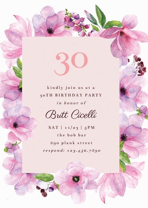 Pink gold flowers - birthday invitation