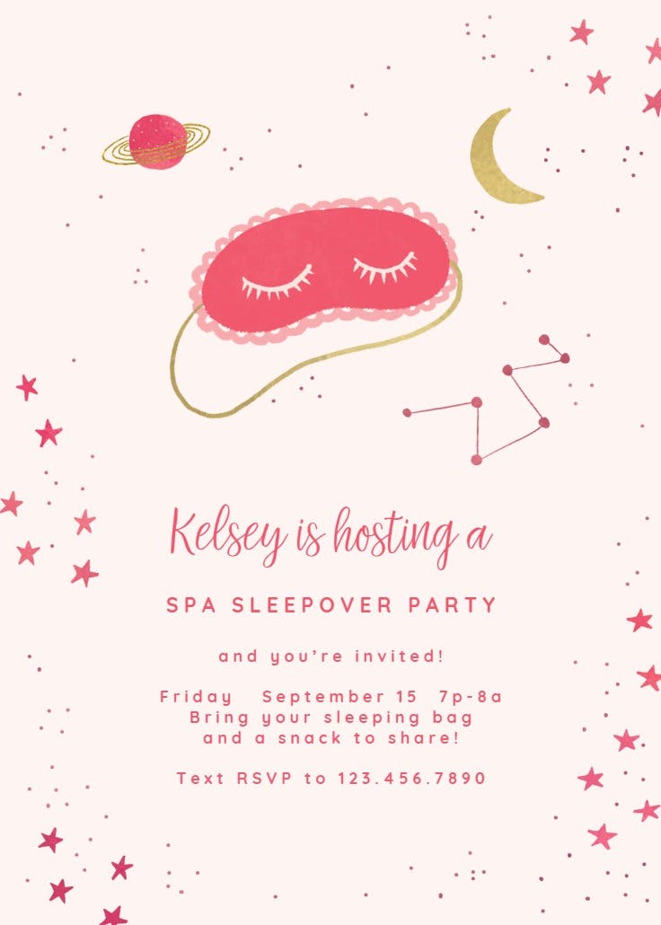 Pink sleepover - birthday invitation