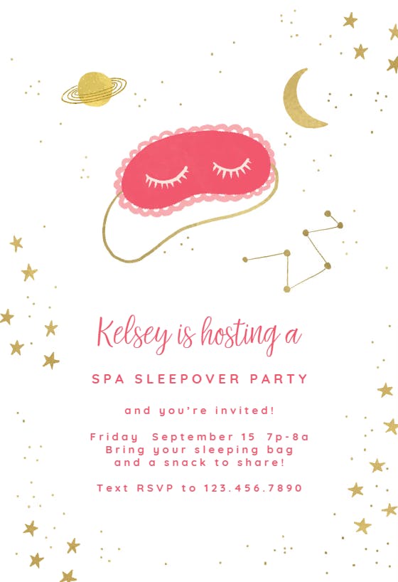 Pink sleepover - sleepover party invitation
