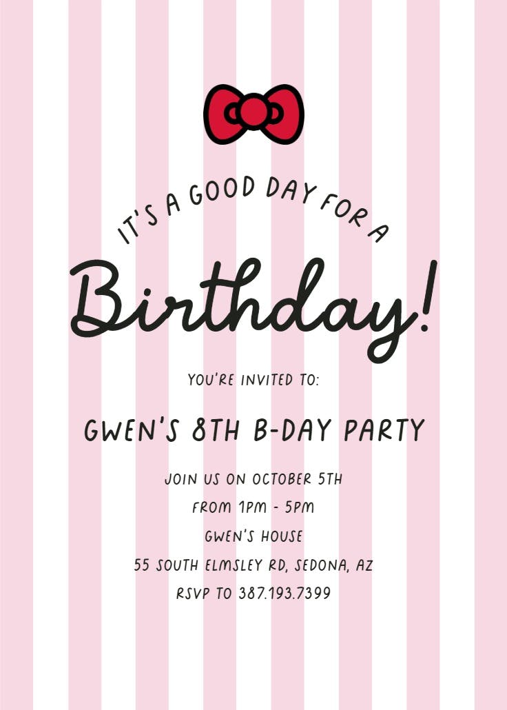 Pink stripes - birthday invitation