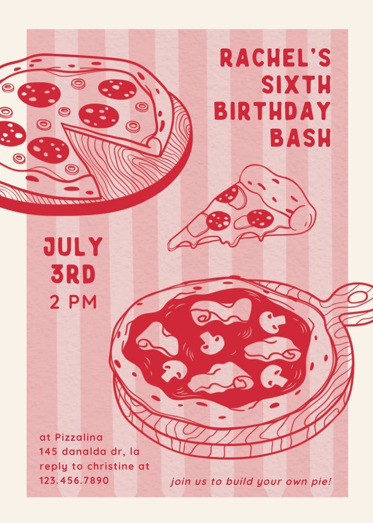 Pinky pizza - birthday invitation