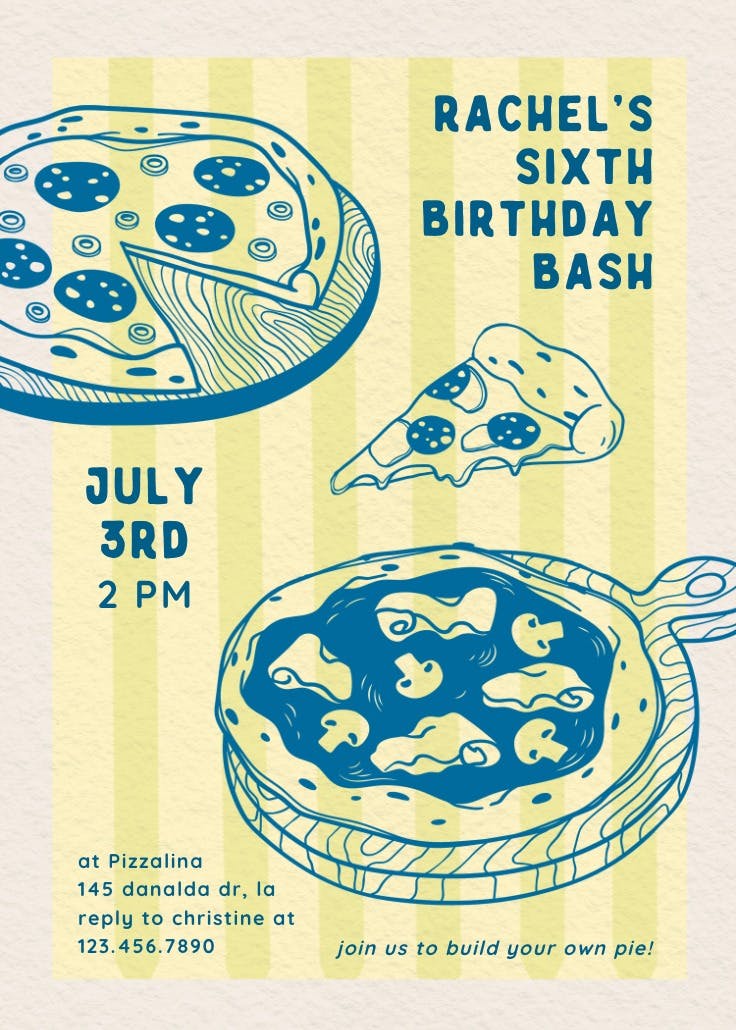 Pinky pizza - birthday invitation