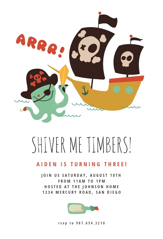Pirate ship -  invitación de cumpleaños