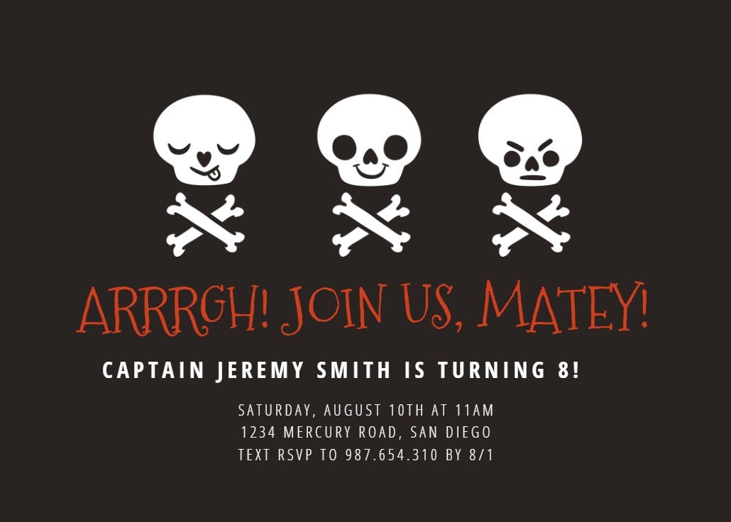 Pirate skull - printable party invitation