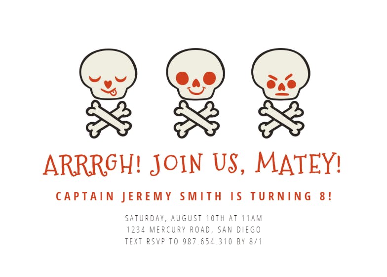 Pirate skull - birthday invitation