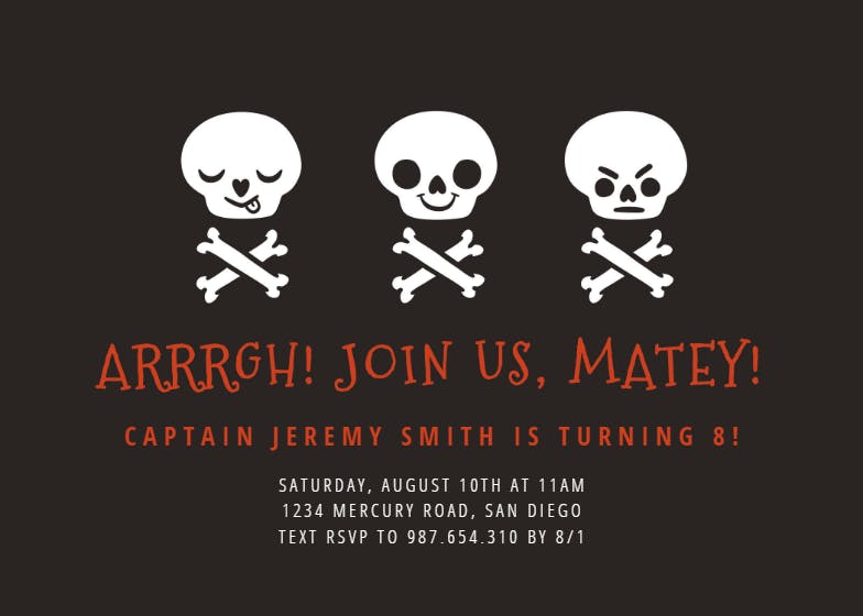 Pirate skull - halloween party invitation