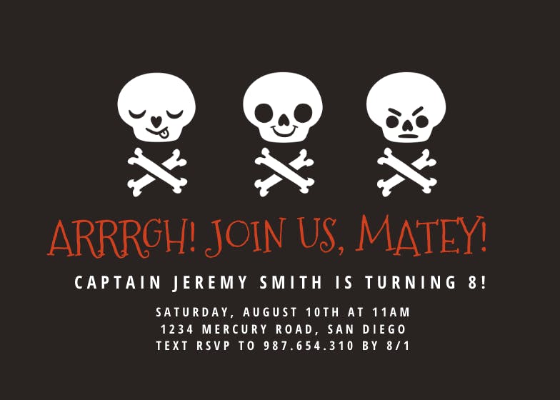 Pirate skull - printable party invitation