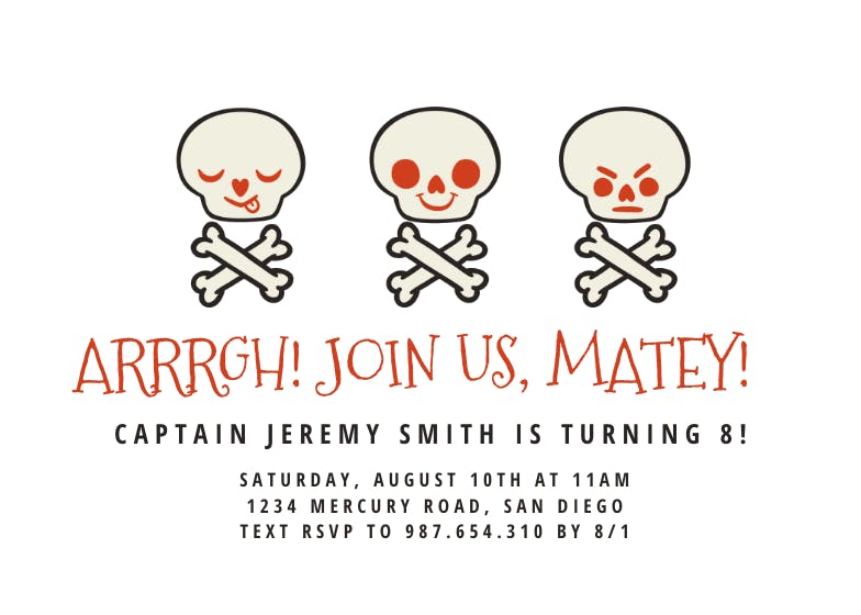 Pirate skull - printable party invitation