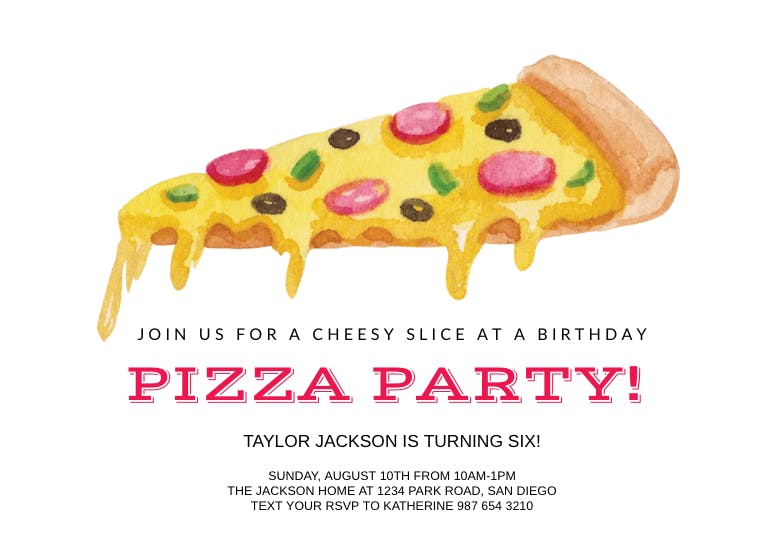Pizza party - birthday invitation