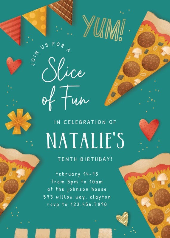 Pizza slice of fun -  invitación para fiesta