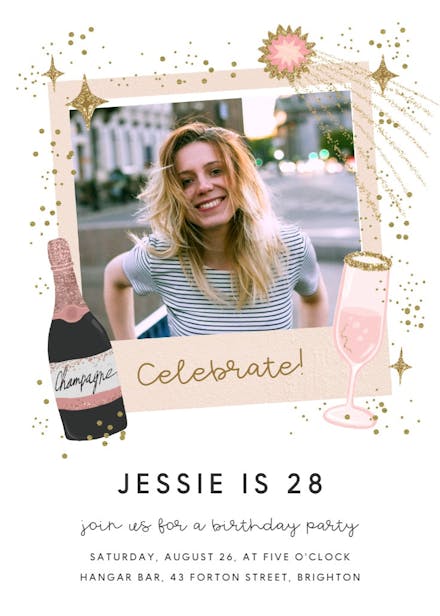 Polaroid champagne - birthday invitation