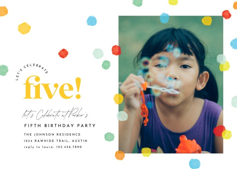 Polka dots photo - birthday invitation