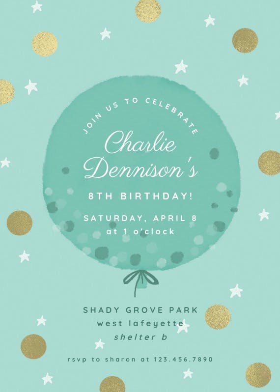 Polka dotted balloon - birthday invitation