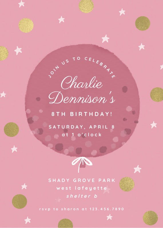 Polka dotted balloon - party invitation