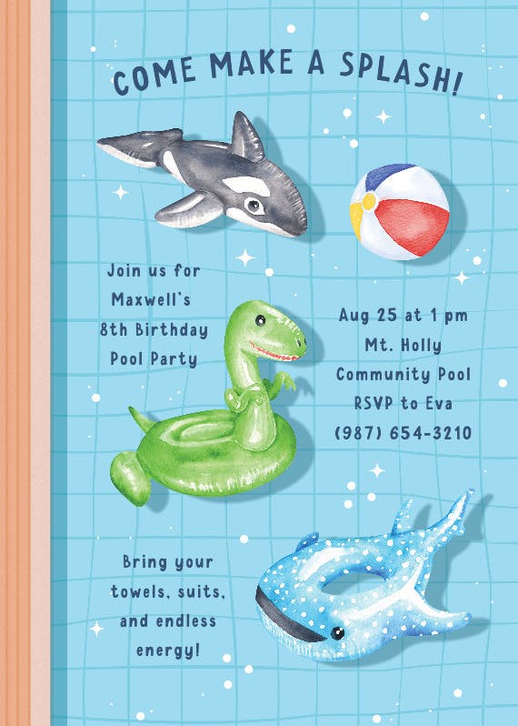 Pool cowabunga -  invitación de cumpleaños