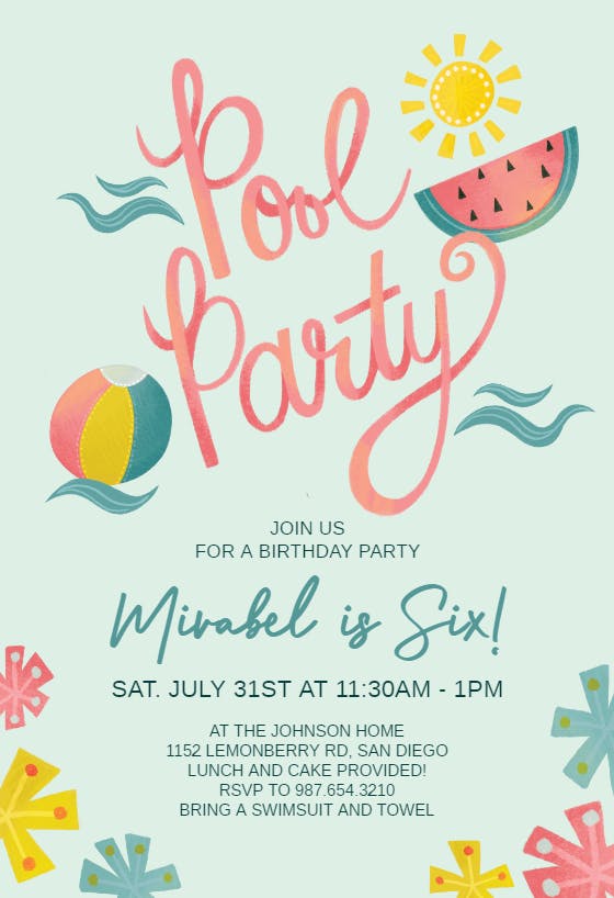 Pool breeze -  invitación para fiesta