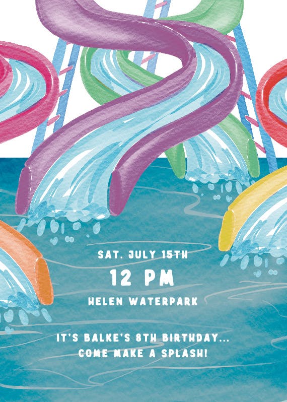 Pool waterslides - birthday invitation