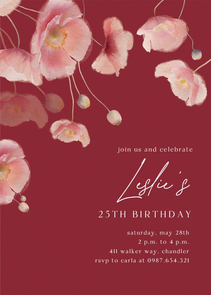 Poppy petals - birthday invitation