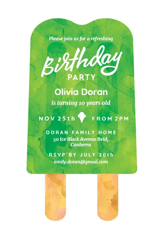 Popsicle - birthday invitation