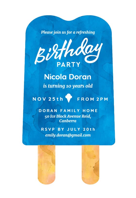 Popsicle -  invitación de cumpleaños