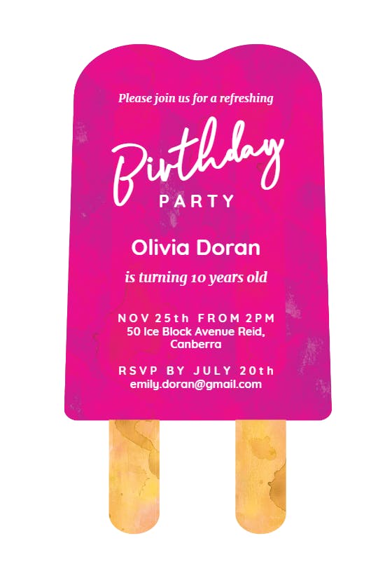 Popsicle -  invitación de cumpleaños