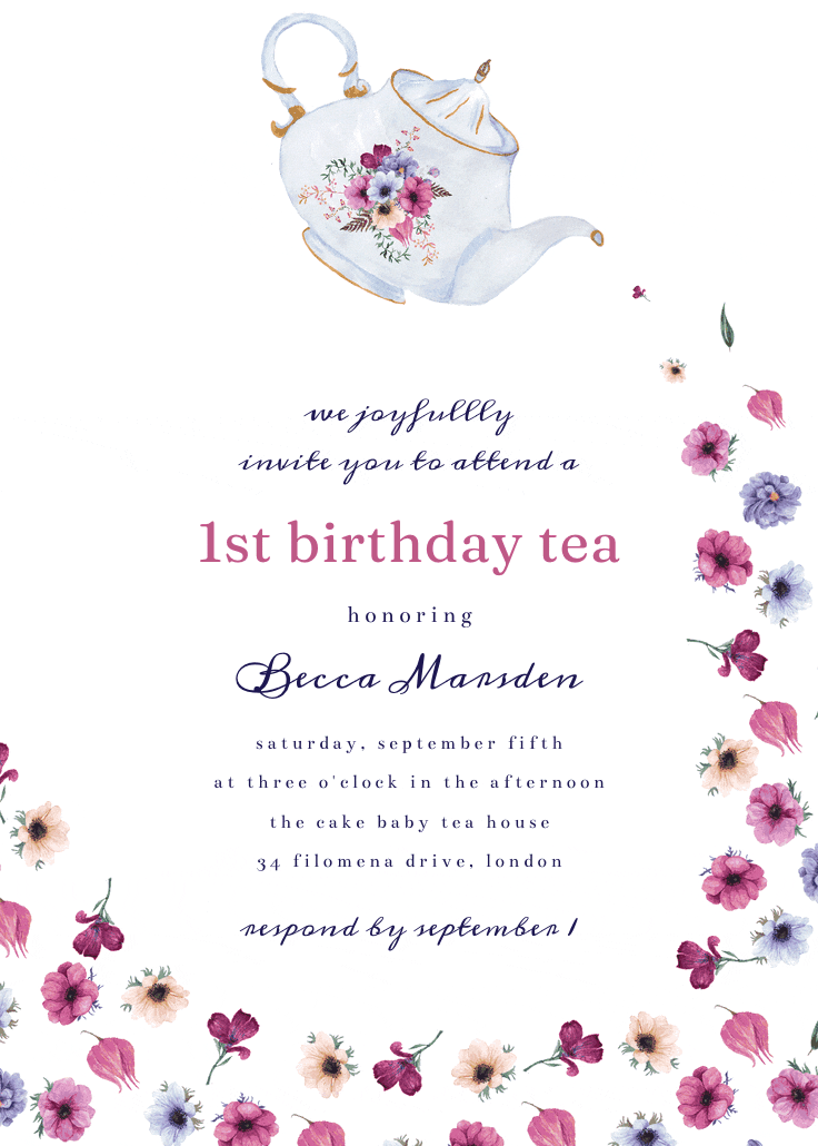 Pouring tea - invitación de cumpleaños