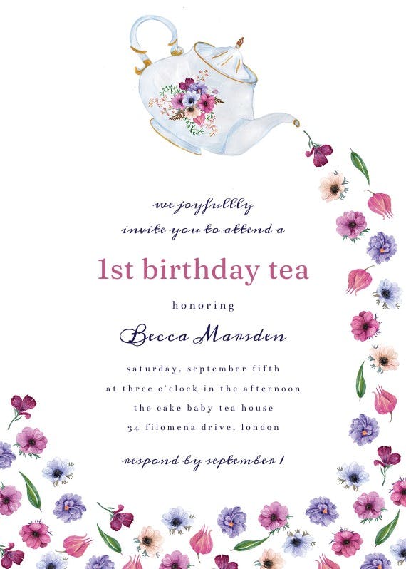 Pouring tea -  invitación de cumpleaños