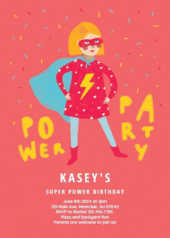 Power girl party -  invitación de cumpleaños