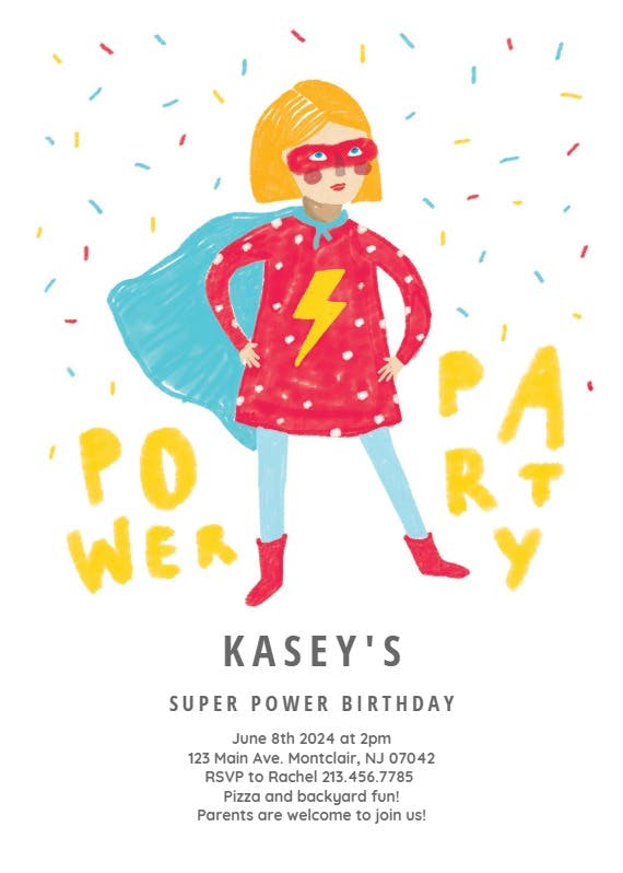 Power girl party - invitación de fiesta