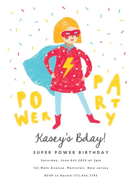 Power girl party - birthday invitation