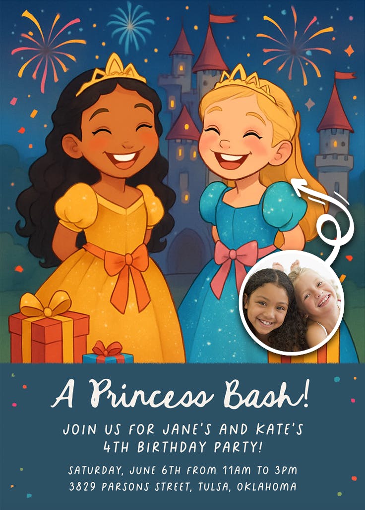 Princess castle & fireworks - invitation