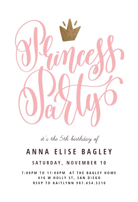 Princess party - invitación de cumpleaños