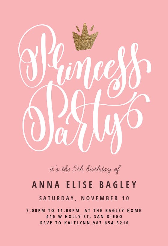 Princess party - invitación de fiesta