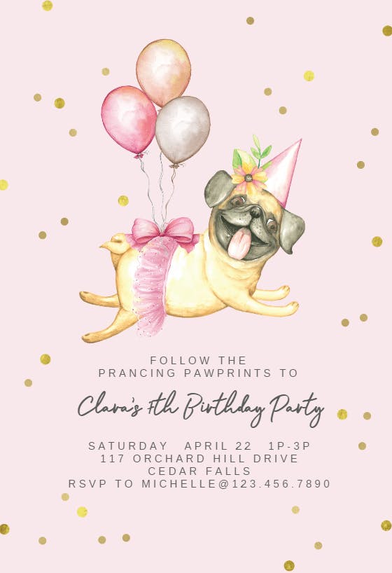 Pug paradise -  invitación de cumpleaños