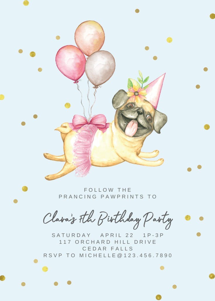 Pug paradise - printable party invitation