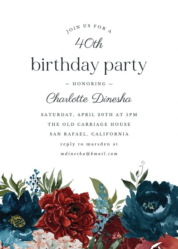 Purple flowers - birthday invitation
