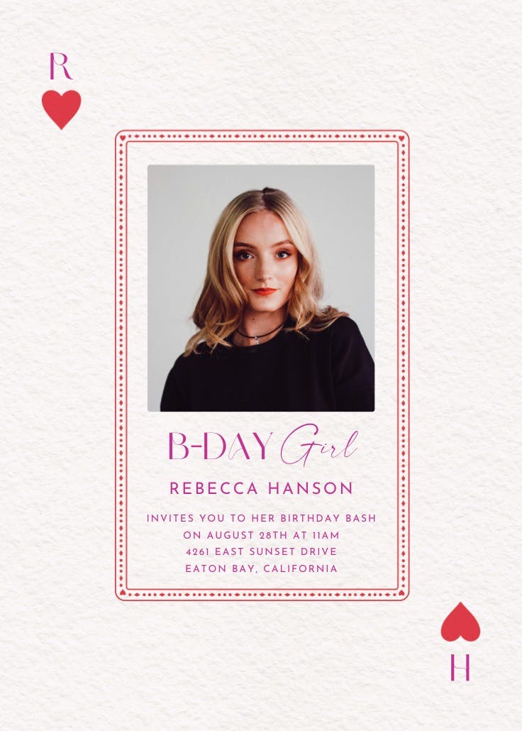 Queen of the hearts photo - invitation